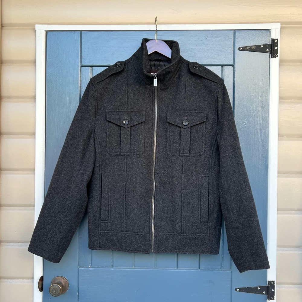 MICHAEL KORS WOOL Blend PEA COAT Full Zip Dark Gray Men’s Size Small